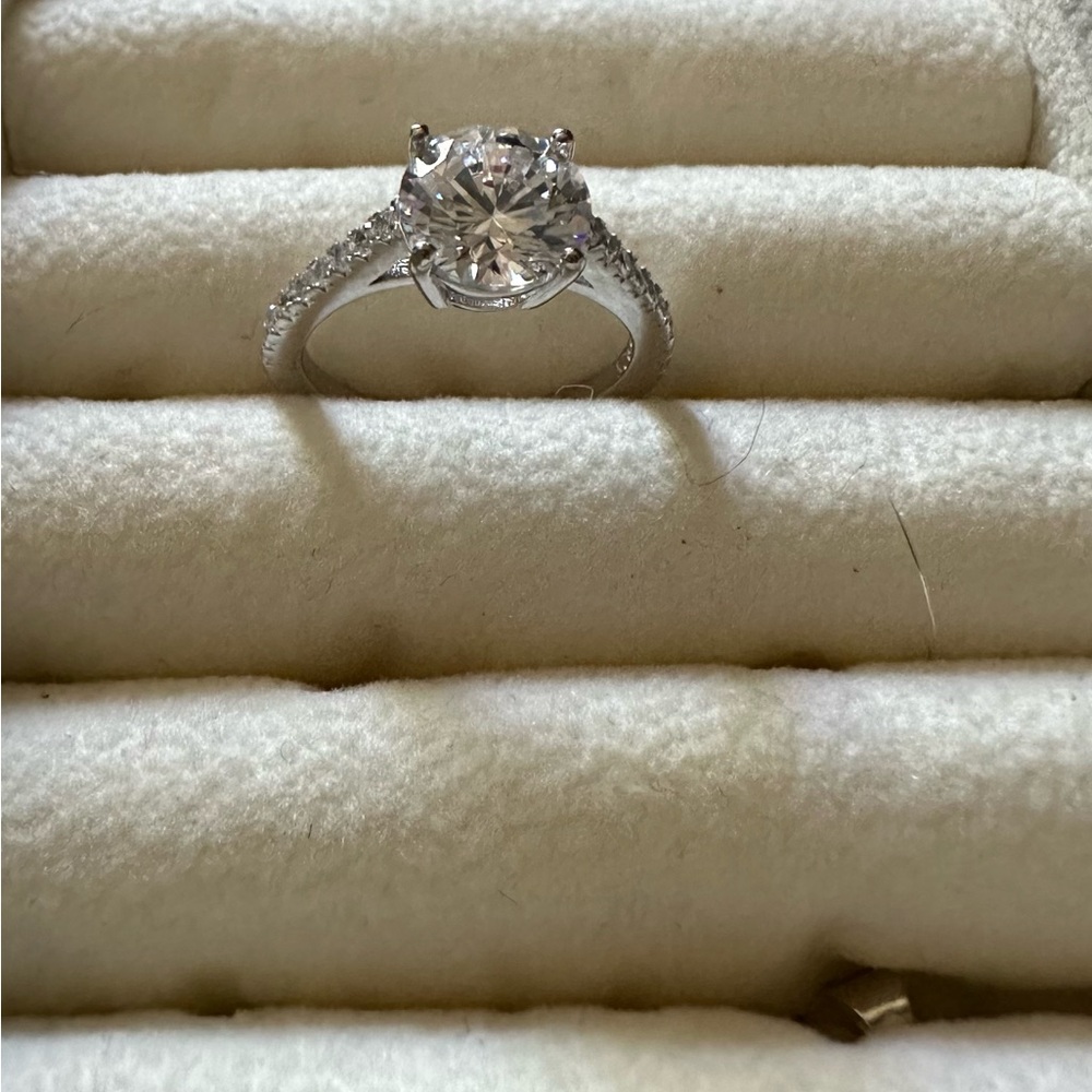 Lab grown diamond Silver engagement ring, size 6